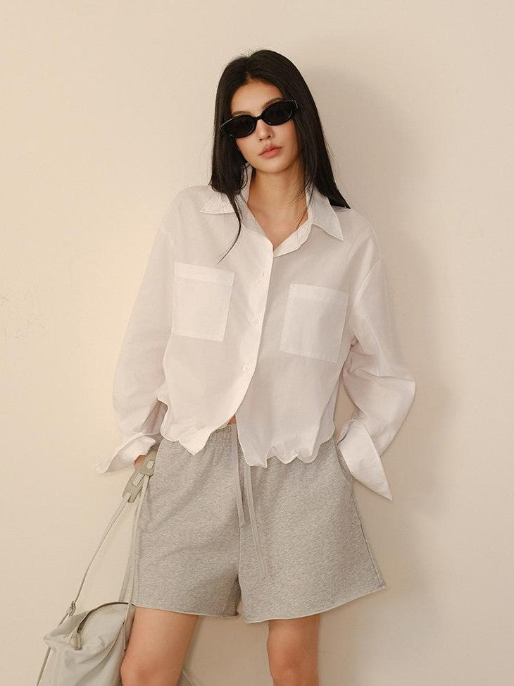 FU FRESH UP Short Cropped Structured Patch Pocket Dropped Shoulder Women&