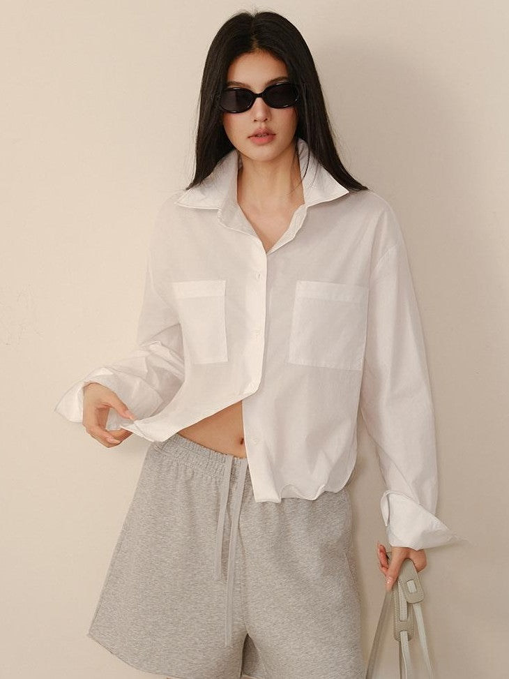 FU FRESH UP Short Cropped Structured Patch Pocket Dropped Shoulder Women&