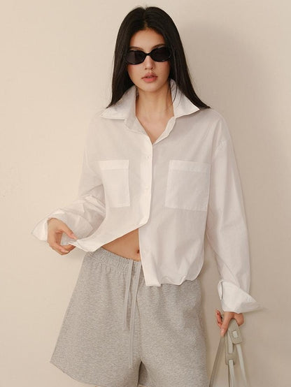 FU FRESH UP Short Cropped Structured Patch Pocket Dropped Shoulder Women&
