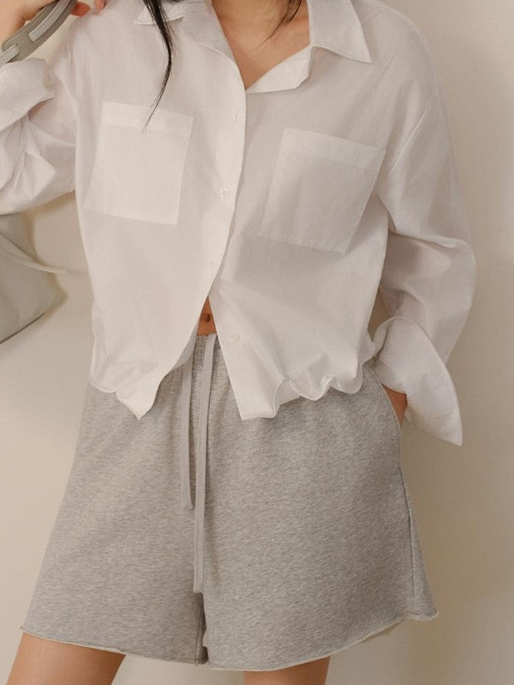 FU FRESH UP Short Cropped Structured Patch Pocket Dropped Shoulder Women&