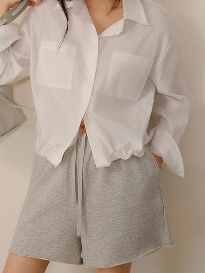 FU FRESH UP Short Cropped Structured Patch Pocket Dropped Shoulder Women&