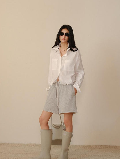 FU FRESH UP Short Cropped Structured Patch Pocket Dropped Shoulder Women&