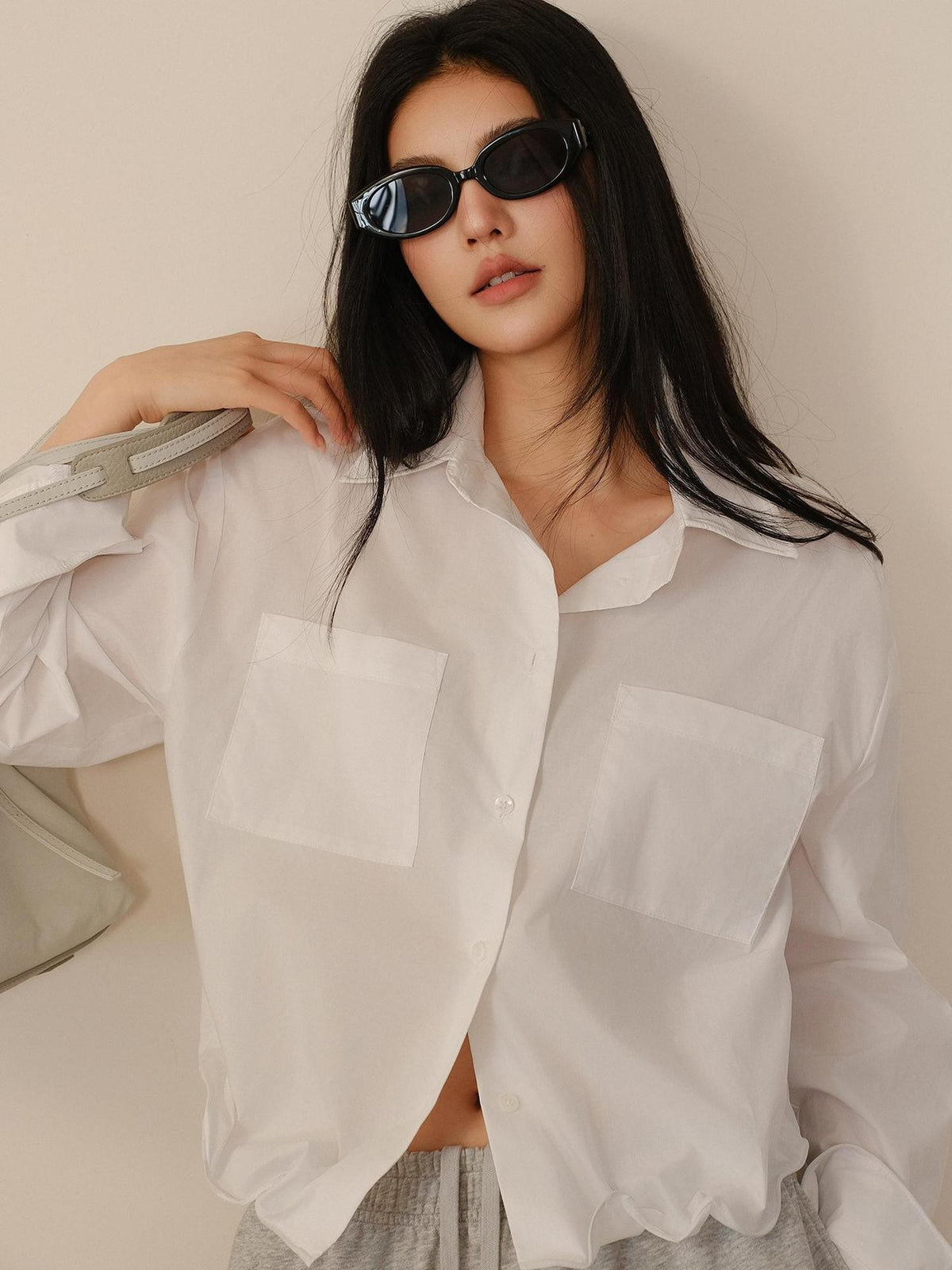 FU FRESH UP Short Cropped Structured Patch Pocket Dropped Shoulder Women&