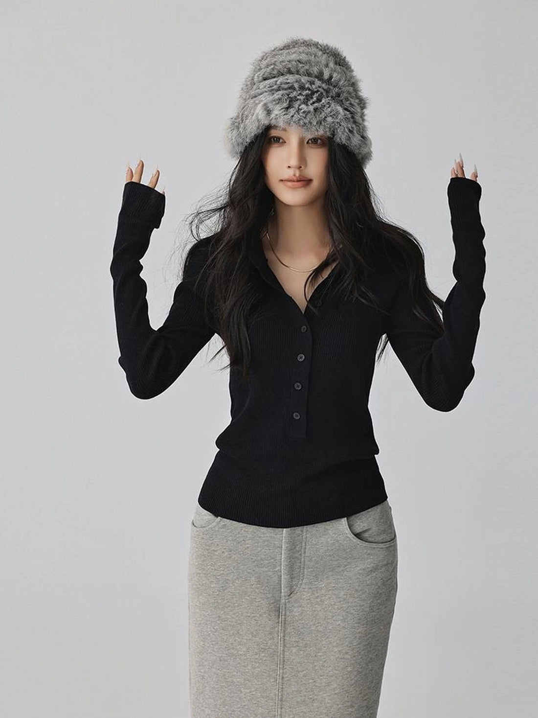 FU FRESH UP Silk Blend Henley Knit Top