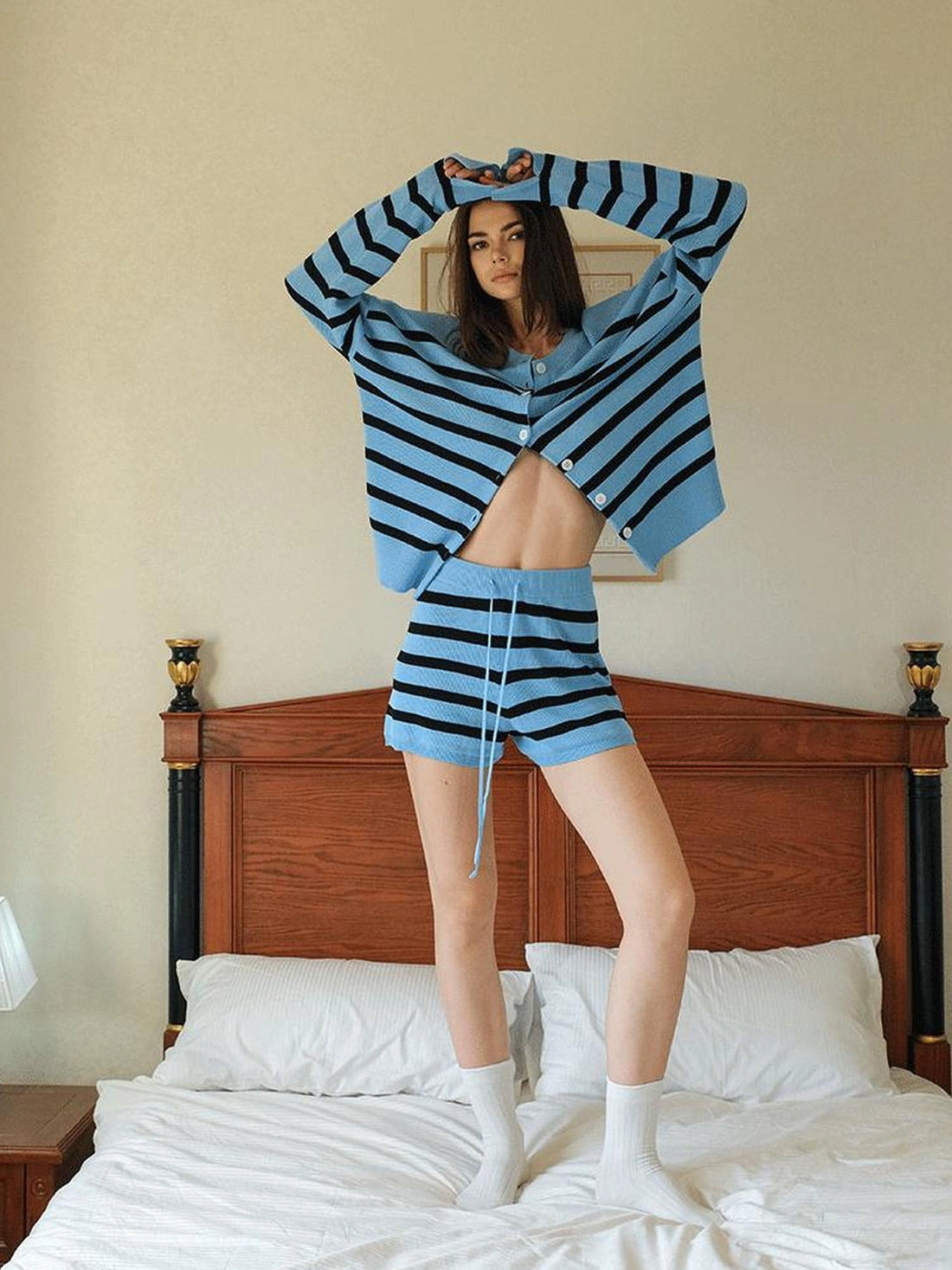 FU FRESH UP Silk Blend Striped Knit Lounge Set