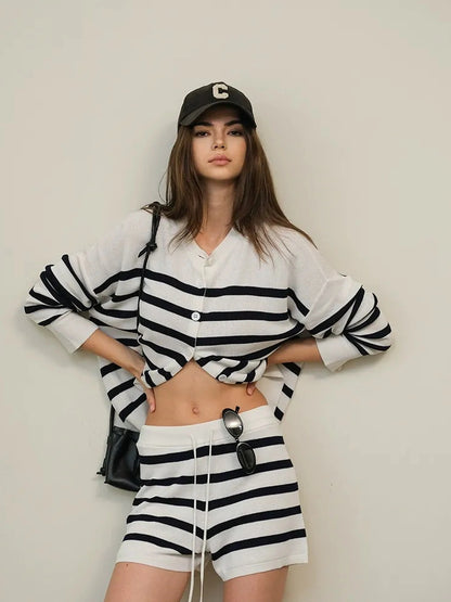 FU FRESH UP Silk Blend Striped Knit Lounge Set