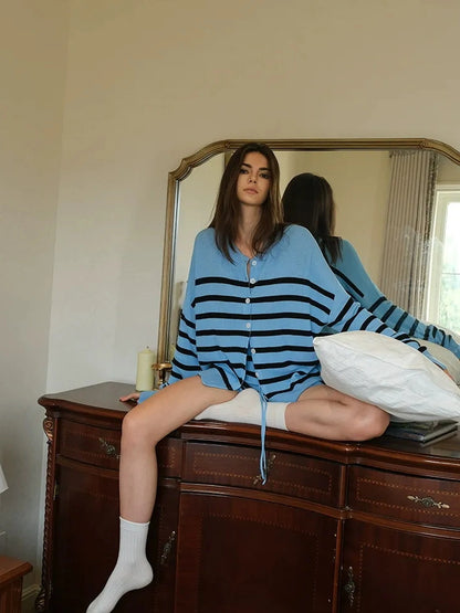 FU FRESH UP Silk Blend Striped Knit Lounge Set