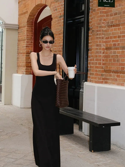 FU FRESH UP Slim U Neck Ribbed Slip Maxi Dress
