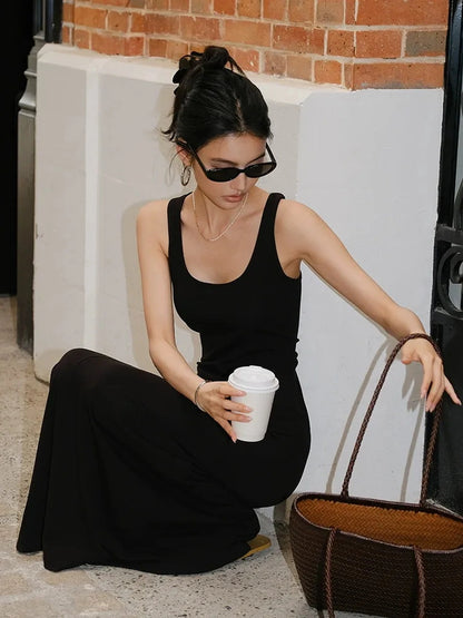 FU FRESH UP Slim U Neck Ribbed Slip Maxi Dress