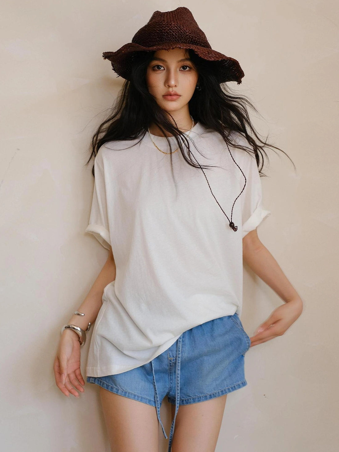 Soft Breathe Wool Silk Blend V-neck T-shirt Long Sleeve