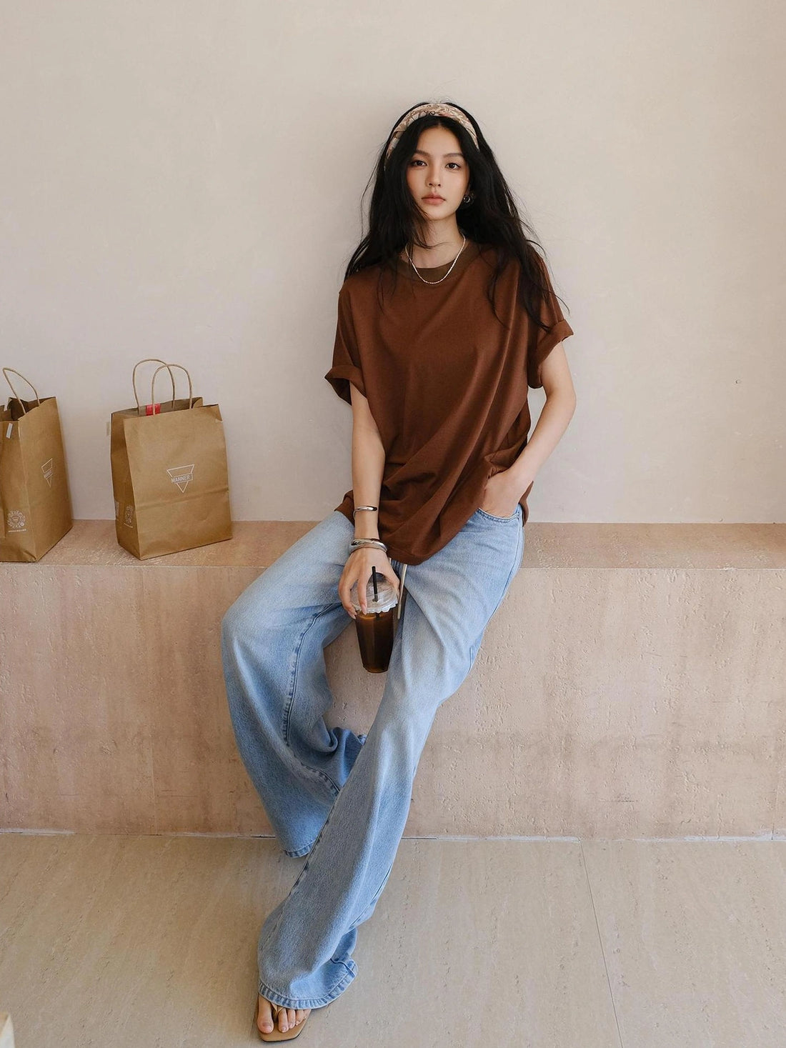 Soft Breathe Wool Silk Blend V-neck T-shirt Long Sleeve