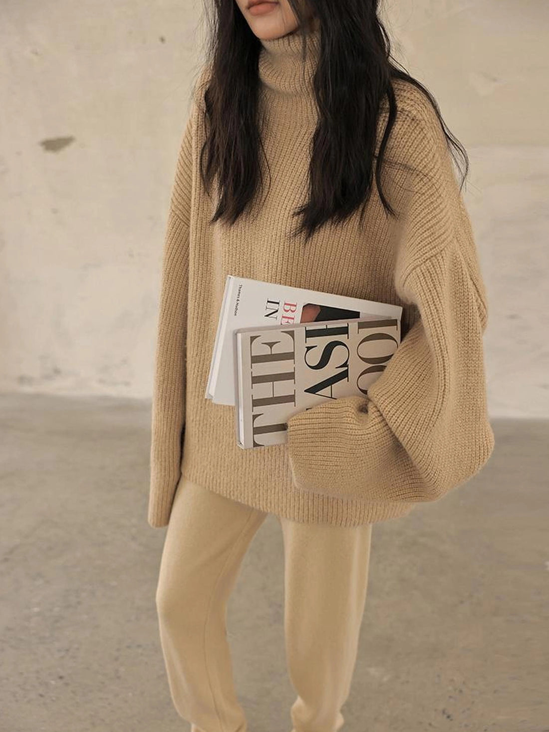 FU FRESH UP Soft Camel Knit High Neck Sweater