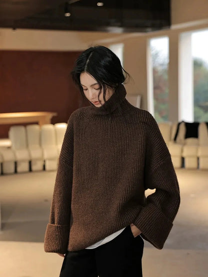 FU FRESH UP Soft Camel Knit High Neck Sweater