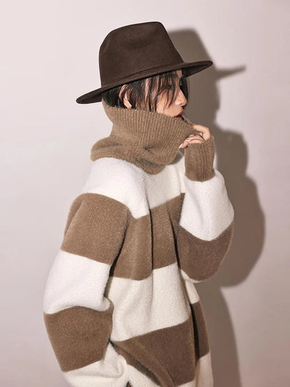FU FRESH UP Soft High Neck Striped Sweater