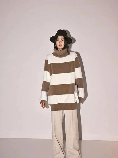 FU FRESH UP Soft High Neck Striped Sweater