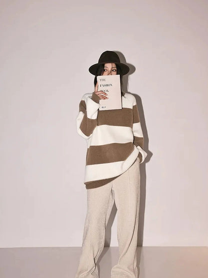 FU FRESH UP Soft High Neck Striped Sweater
