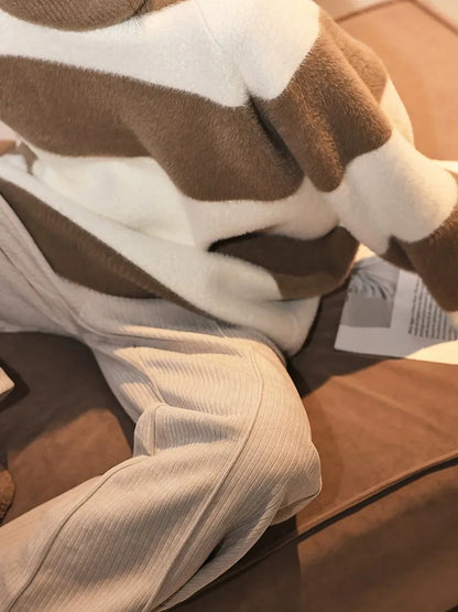 FU FRESH UP Soft High Neck Striped Sweater