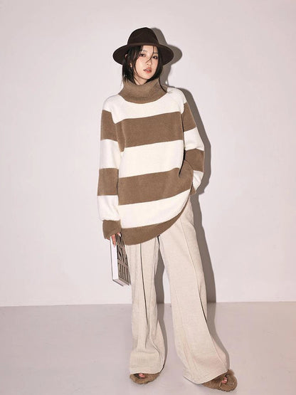 FU FRESH UP Soft High Neck Striped Sweater