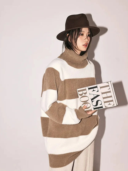 FU FRESH UP Soft High Neck Striped Sweater