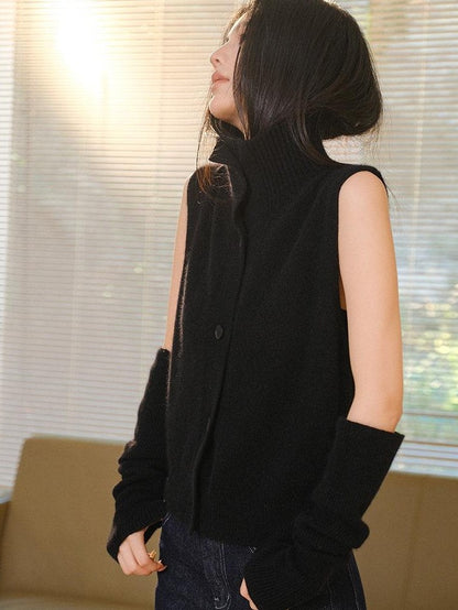 FU FRESH UP Soft Raccoon Plush Knitted High Neck Stacked Sleeve Women&