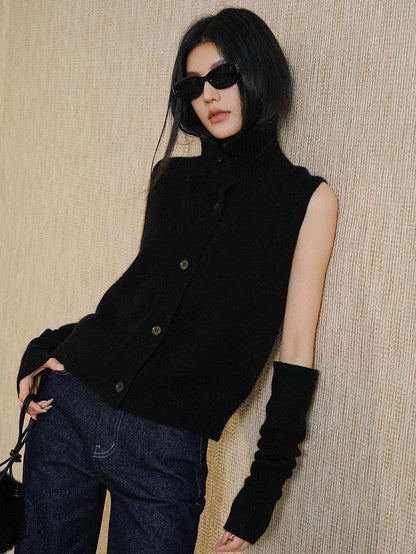 FU FRESH UP Soft Raccoon Plush Knitted High Neck Stacked Sleeve Women&
