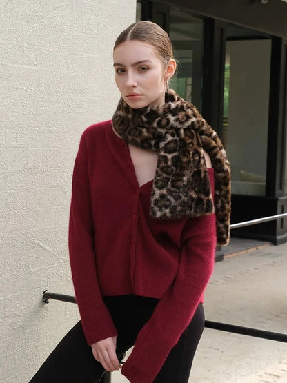 FU FRESH UP Soft Raccoon Wool Blend Cardigan V-neck Long Sleeve