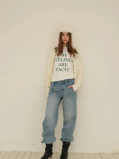 FU FRESH UP Soft Raccoon Wool Blend Cardigan V-neck Long Sleeve