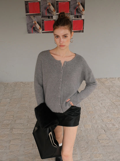 FU FRESH UP Soft Raccoon Wool Blend Cardigan V-neck Long Sleeve