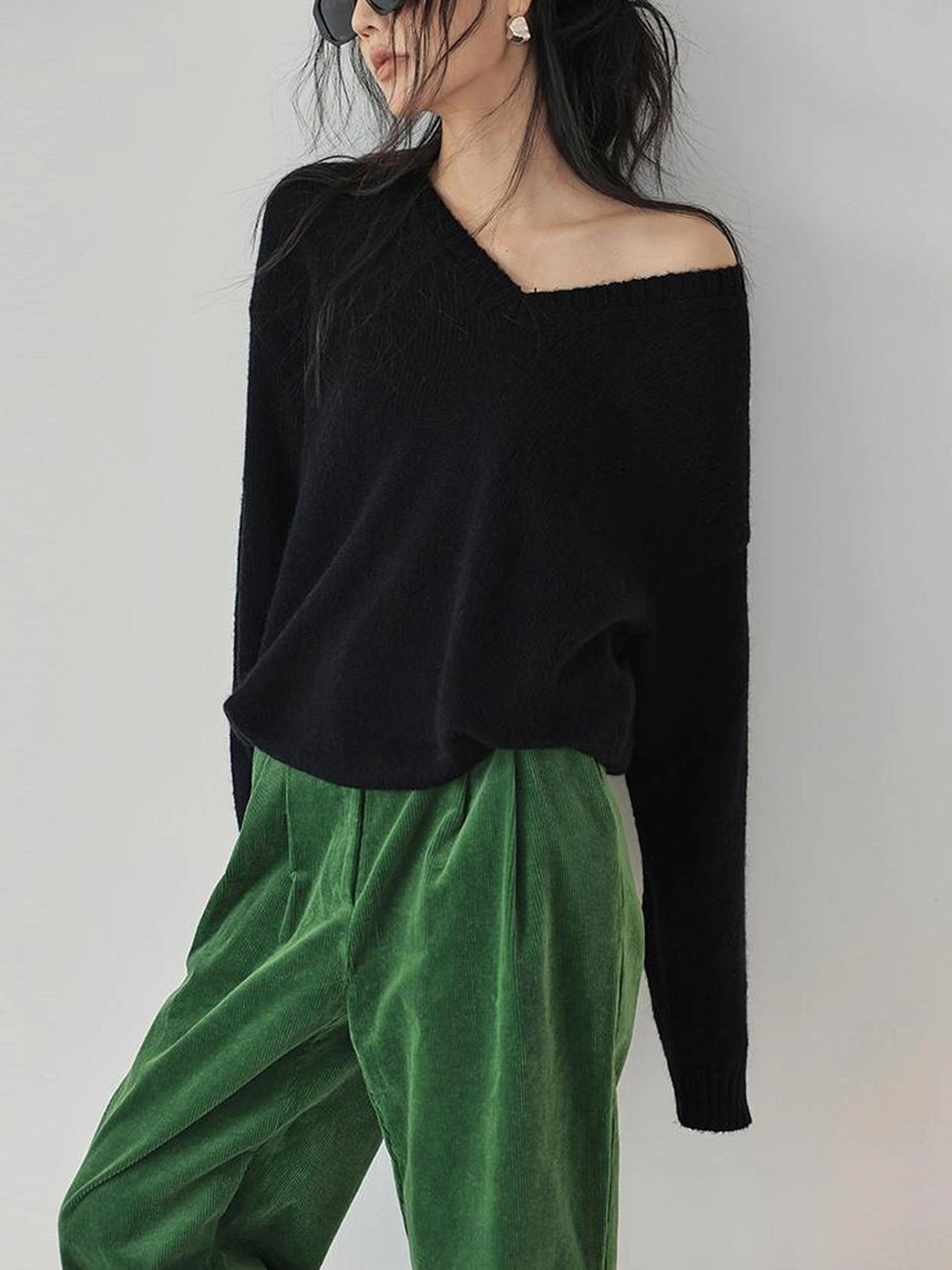 FU FRESH UP Soft V-neck Mohair Wool Blend Sweater