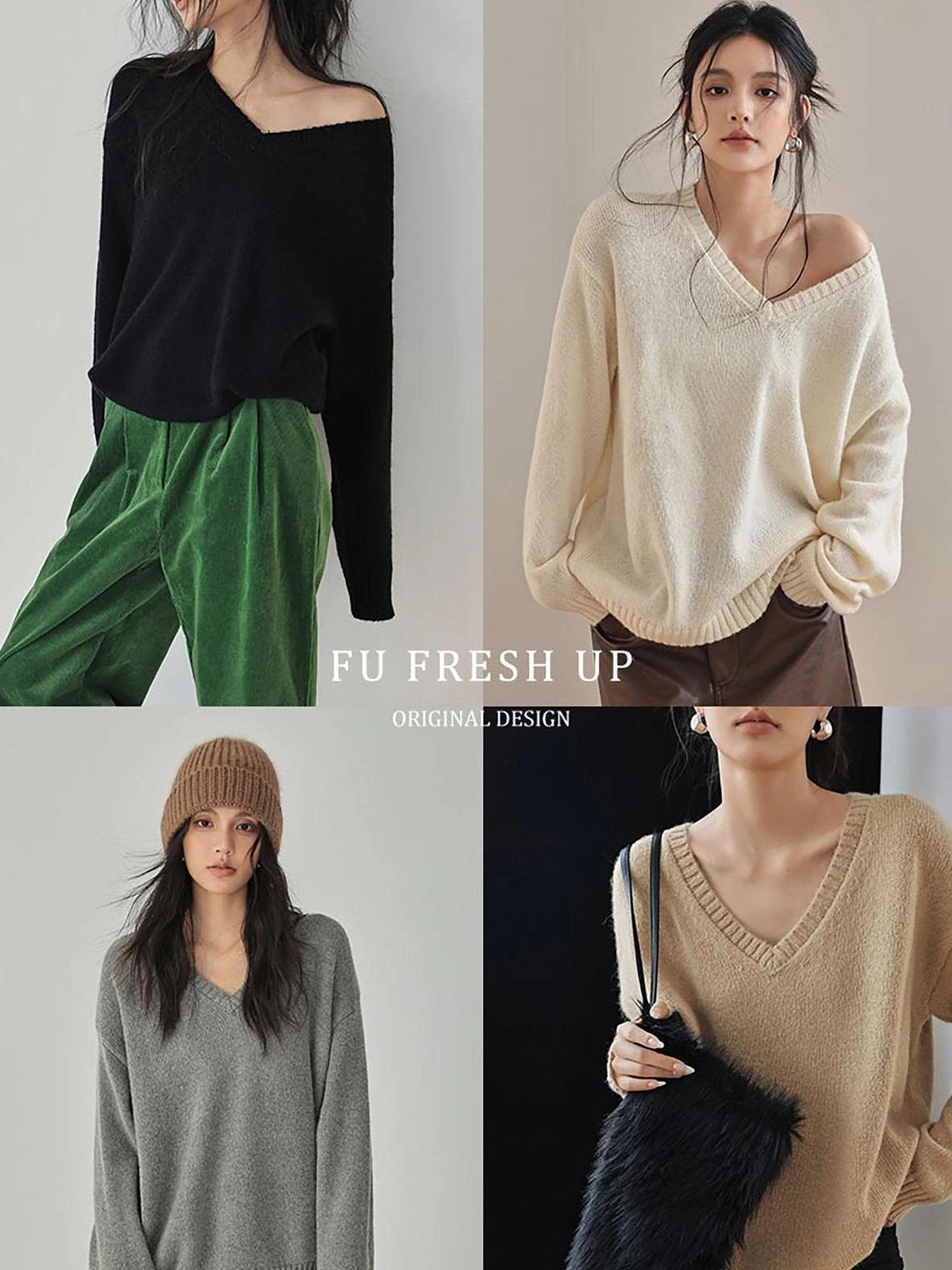 FU FRESH UP Soft V-neck Mohair Wool Blend Sweater