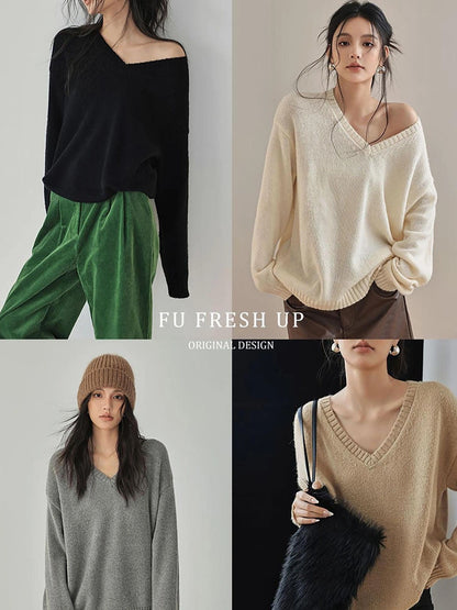 FU FRESH UP Soft V-neck Mohair Wool Blend Sweater