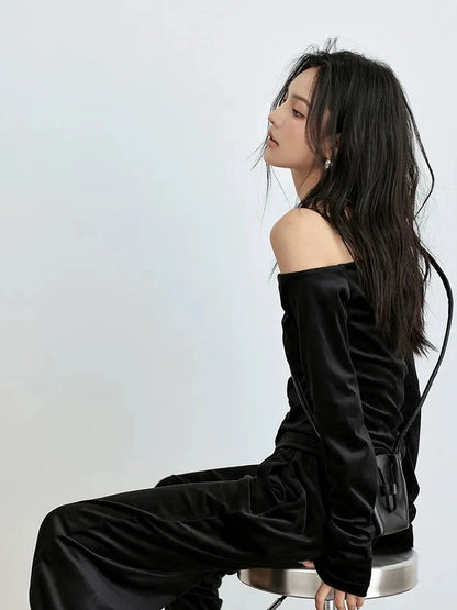 FU FRESH UP Soft Velvet Off Shoulder Set