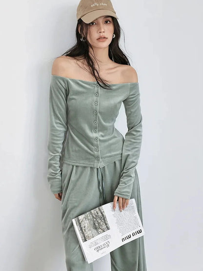 FU FRESH UP Soft Velvet Off Shoulder Set