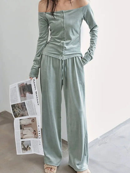 FU FRESH UP Soft Velvet Off Shoulder Set