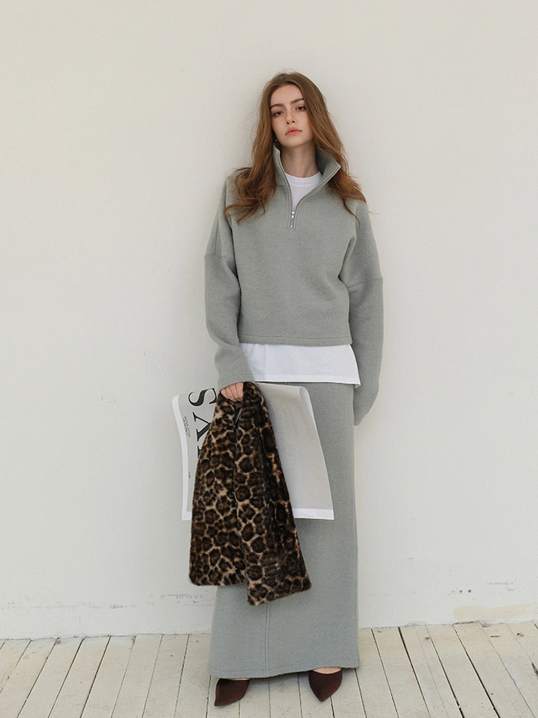 FU FRESH UP Soft Wool Athflow Hoodie Set With Midi Skirt