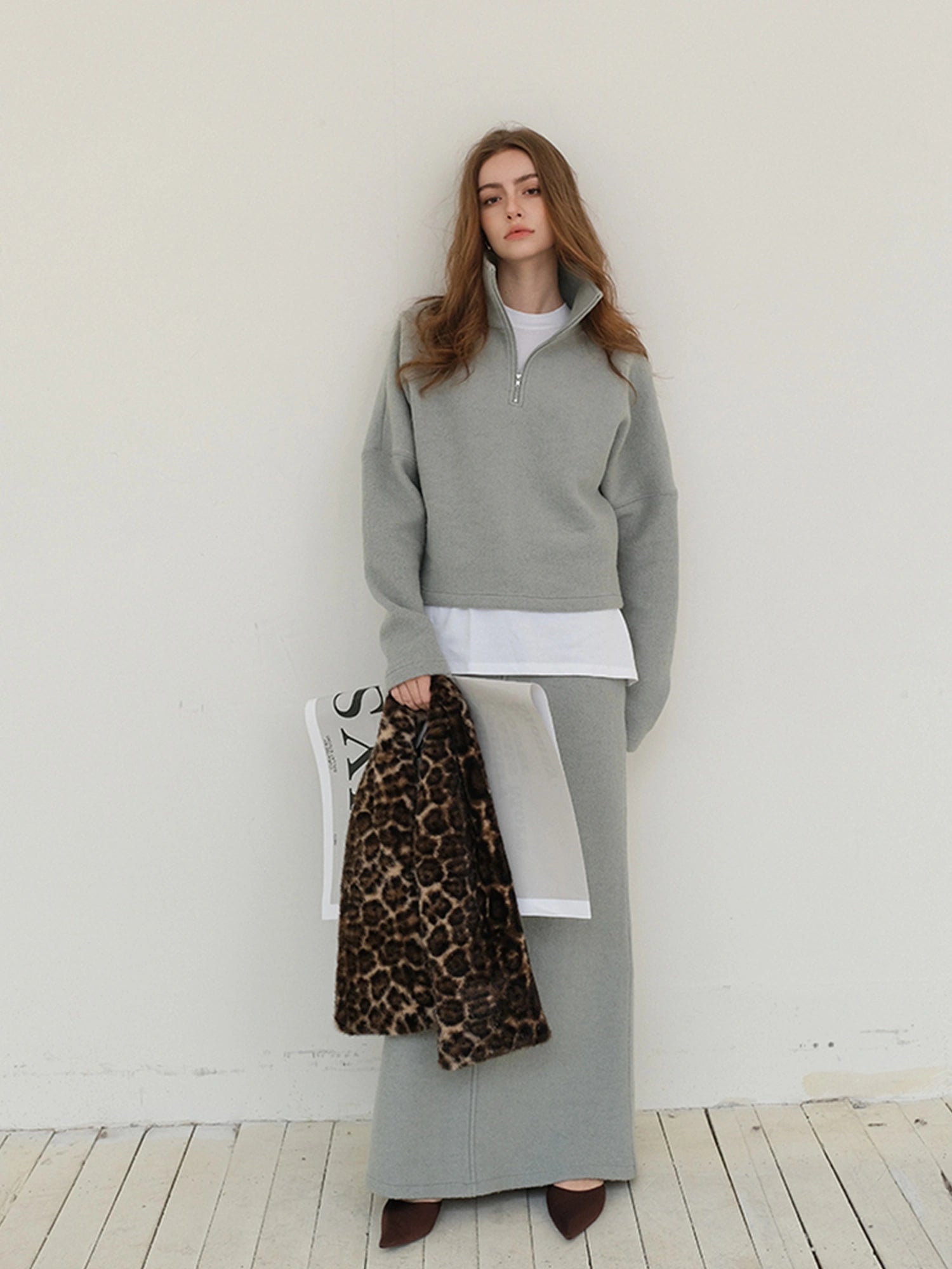 FU FRESH UP Soft Wool Athflow Hoodie Set With Midi Skirt