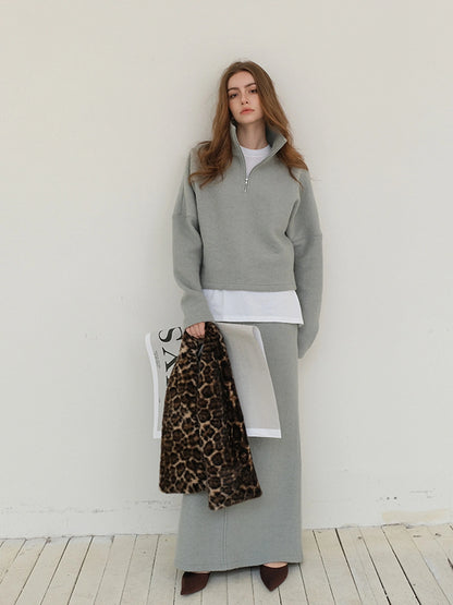 FU FRESH UP Soft Wool Athflow Hoodie Set With Midi Skirt