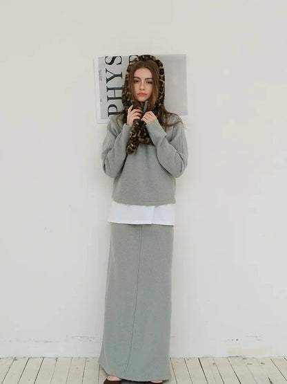 FU FRESH UP Soft Wool Athflow Hoodie Set With Midi Skirt