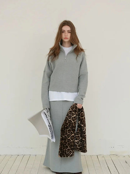 FU FRESH UP Soft Wool Athflow Hoodie Set With Midi Skirt