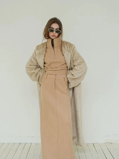 FU FRESH UP Soft Wool Athflow Hoodie Set With Midi Skirt