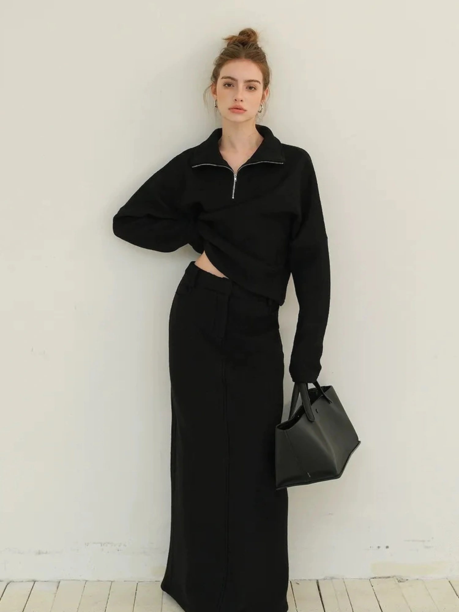 FU FRESH UP Soft Wool Athflow Hoodie Set With Midi Skirt