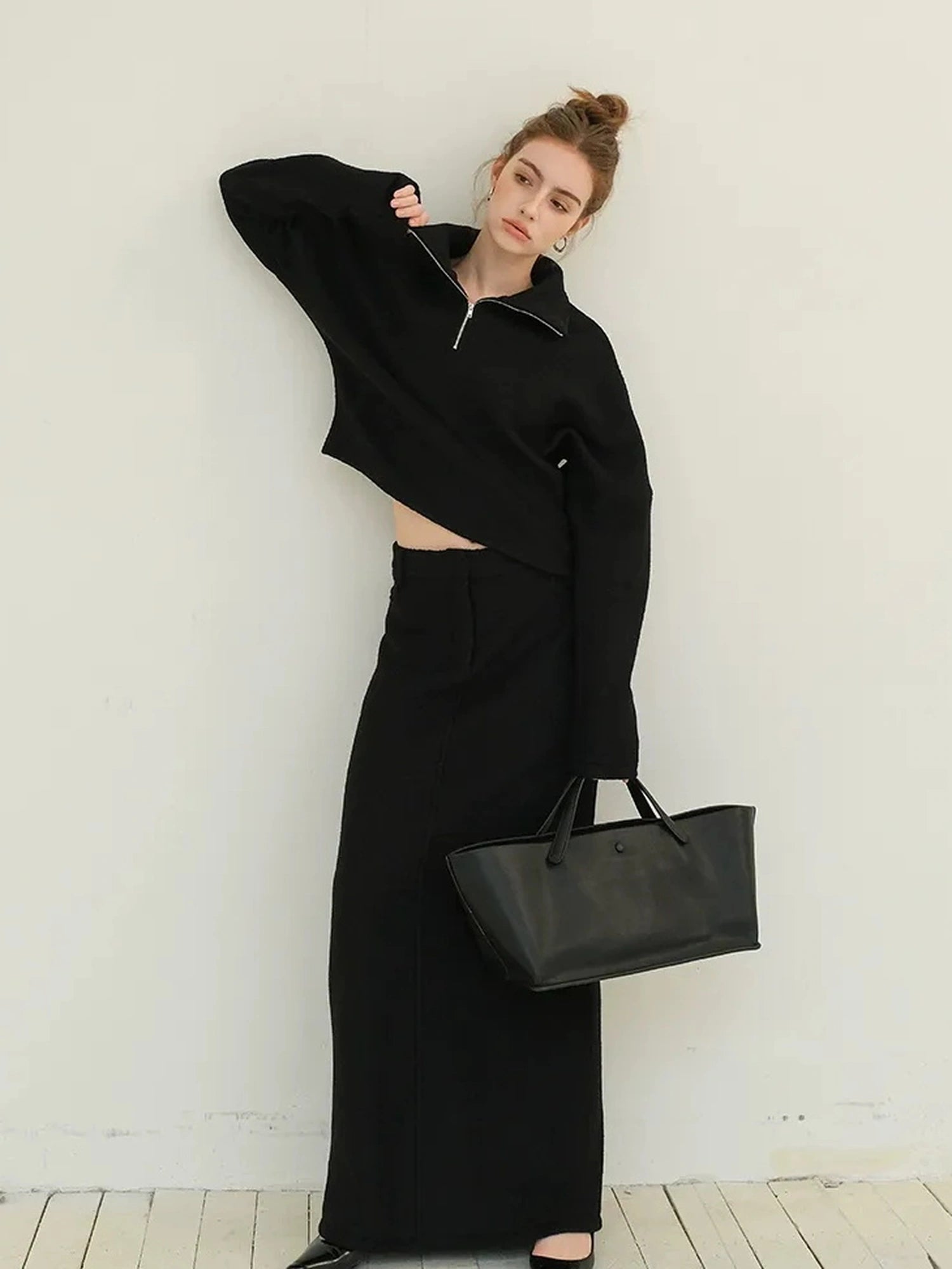 FU FRESH UP Soft Wool Athflow Hoodie Set With Midi Skirt
