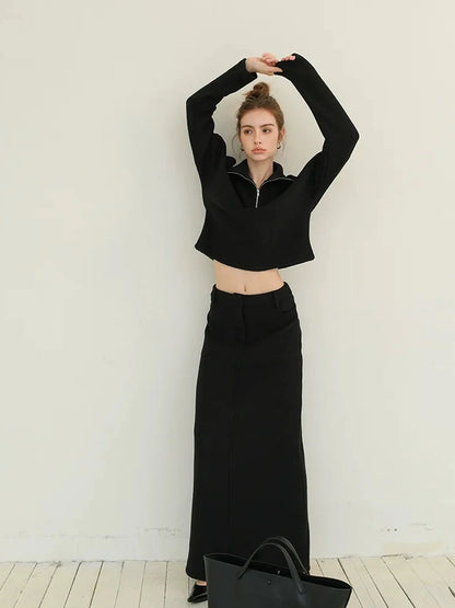 FU FRESH UP Soft Wool Athflow Hoodie Set With Midi Skirt