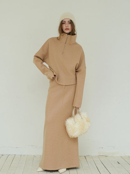 FU FRESH UP Soft Wool Athflow Hoodie Set With Midi Skirt