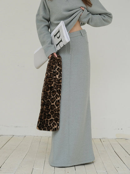 FU FRESH UP Soft Wool Athflow Hoodie Set With Midi Skirt