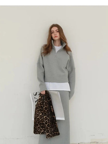 FU FRESH UP Soft Wool Athflow Hoodie Set With Midi Skirt