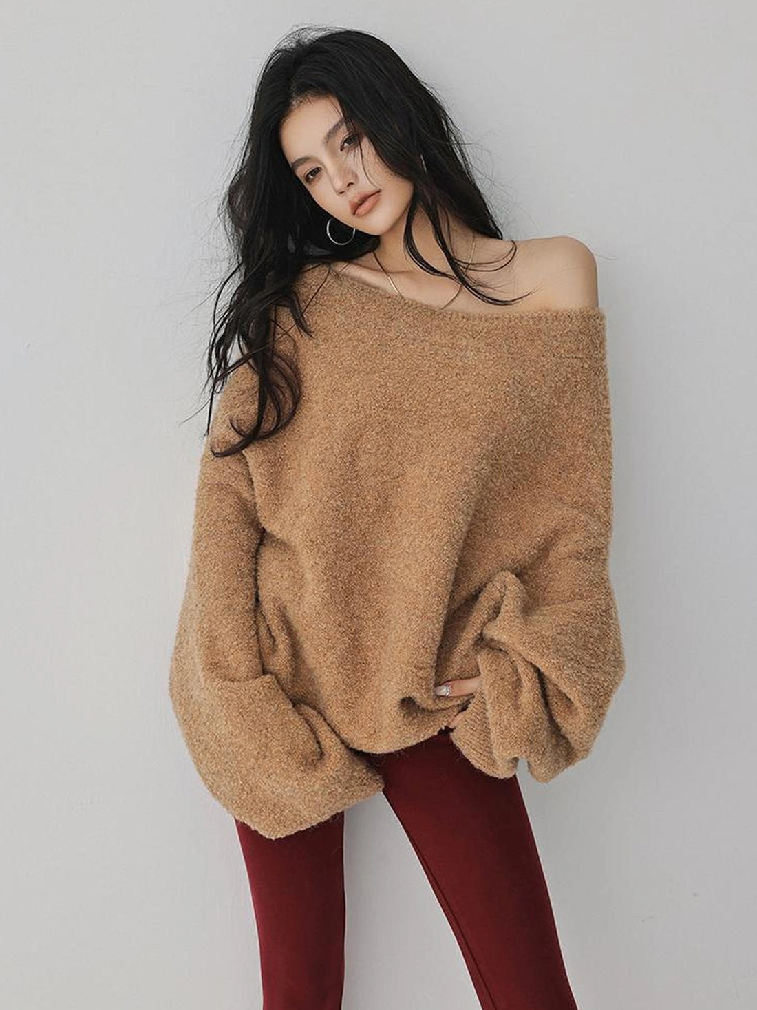 FU FRESH UP Soft Wool Off Shoulder Sweater