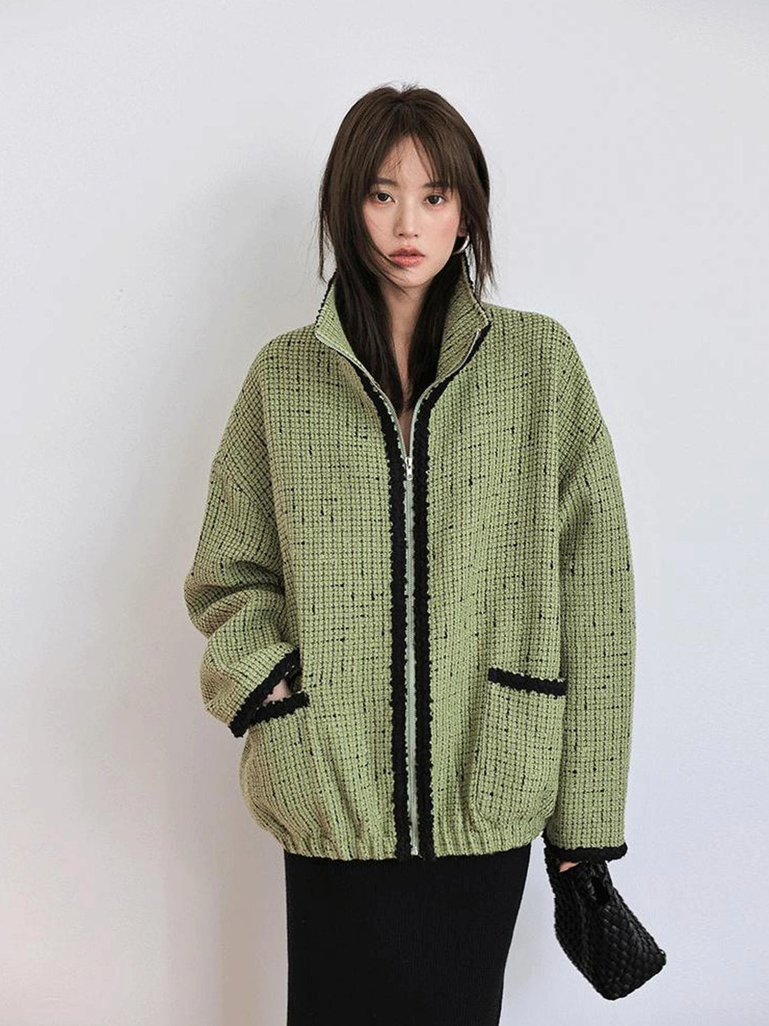 FU FRESH UP Soft Wool Tweed Jacket With Contrast Collar