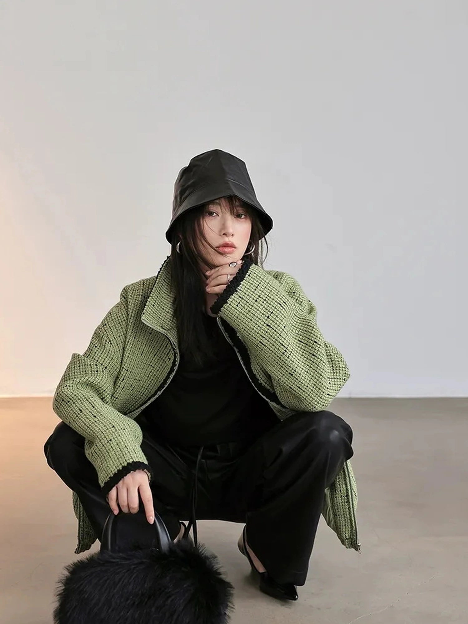 FU FRESH UP Soft Wool Tweed Jacket With Contrast Collar