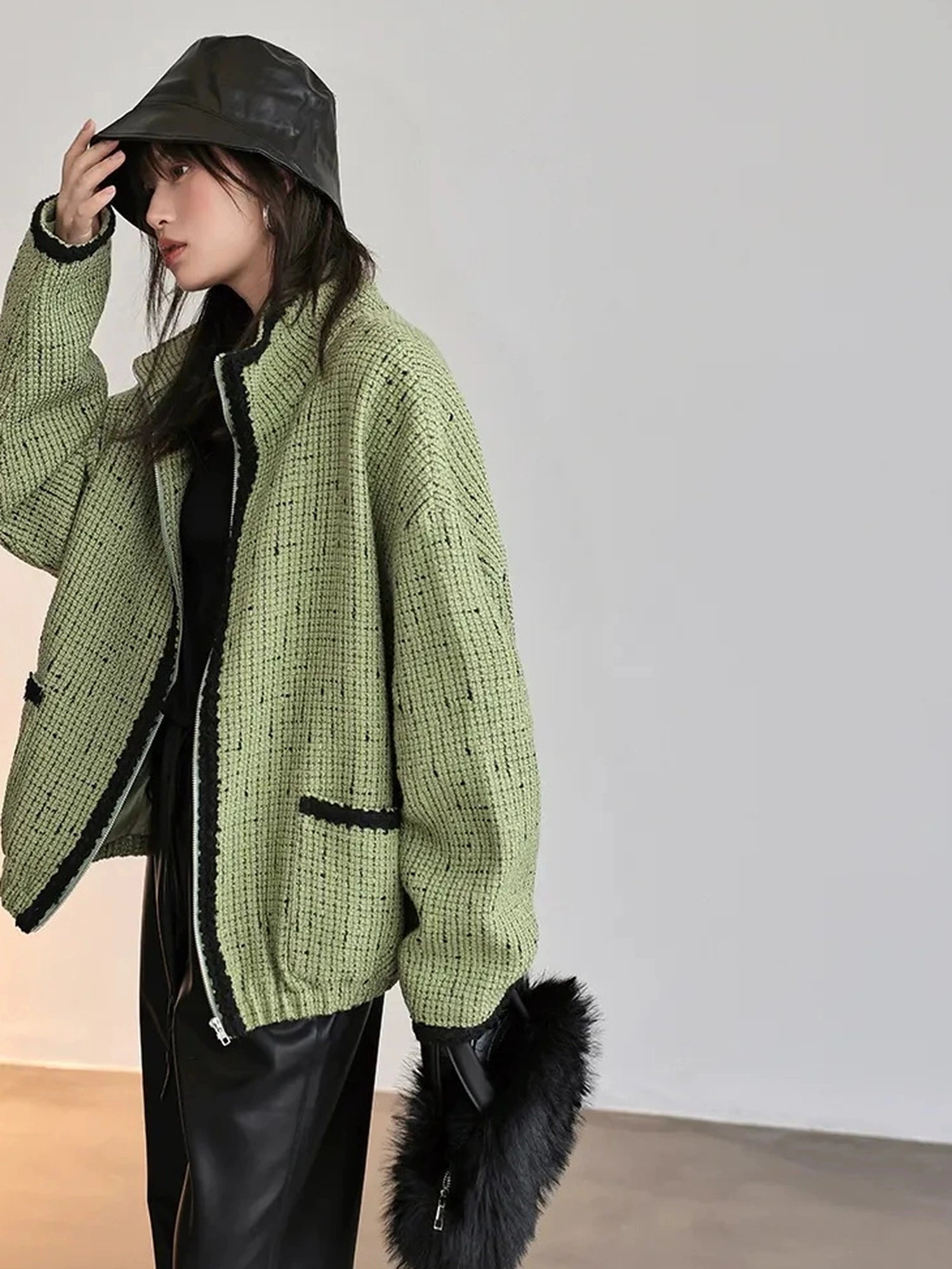 FU FRESH UP Soft Wool Tweed Jacket With Contrast Collar
